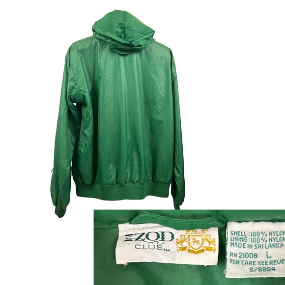 1980s Izod Nylon Wet Look Zip Up Hoodie Windbreaker Jacket / Men’s Large * - Picture 4 of 4